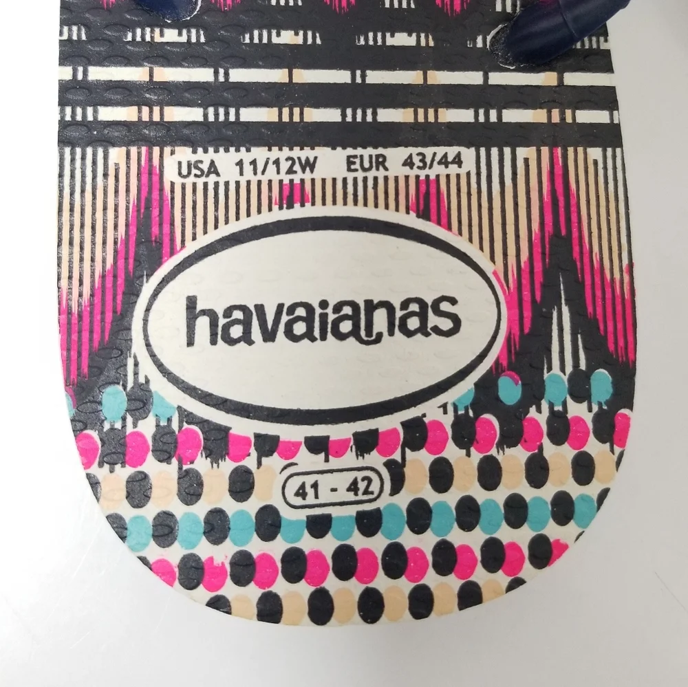 Havaianas Slim Tribal Flip Flop in White & Navy Blue Sz 11 - Picture 5 of 9